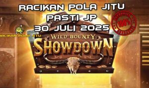 Gulungan Wild Bounty Showdown dengan simbol koboi untuk Racikan Pola Jitu 30 Juli 2025.