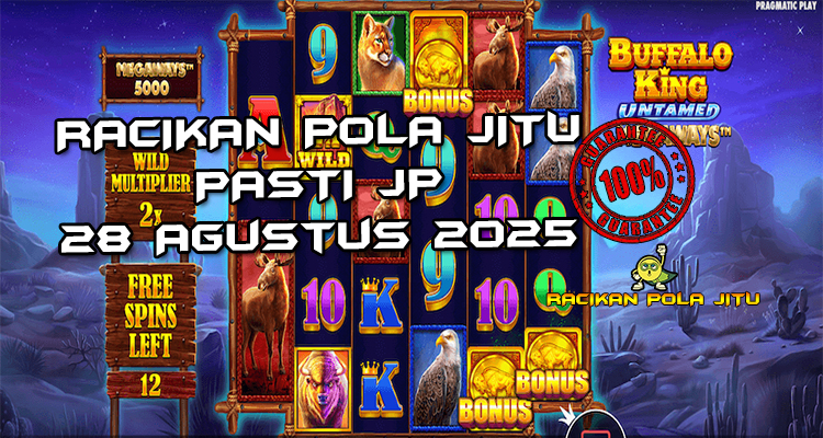 Tabel strategi Racikan Pola Jitu Buffalo King Untamed Megaways di Rajaslot 28 Agustus 2025 dengan pola taruhan bison.