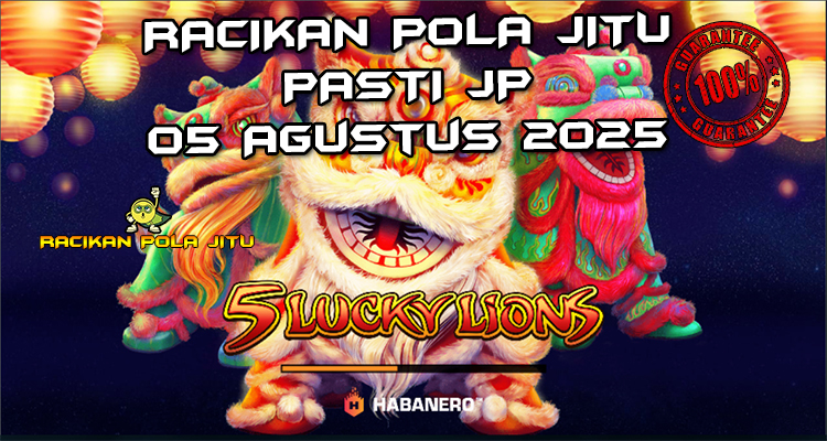 Singa emas di 5 Lucky Lions dengan Free Spins untuk Racikan Pola Jitu 5 Agustus 2025.