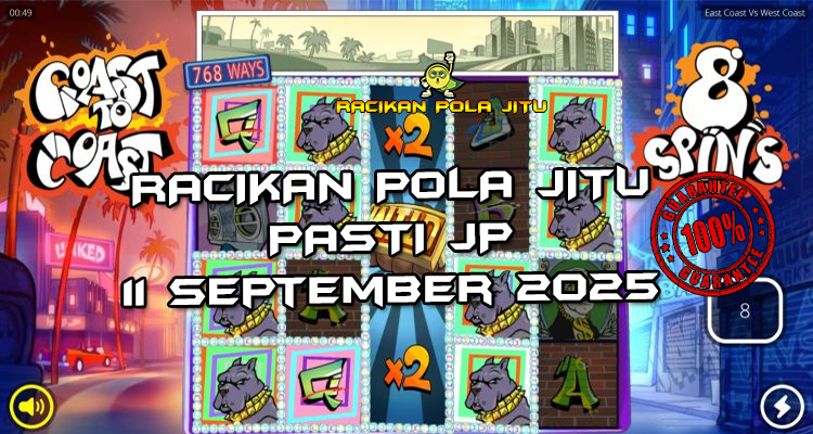 Tabel strategi Racikan Pola Jitu Rajaslot Game East Coast vs West Coast 11 September 2025 dengan pola taruhan grafiti neon.