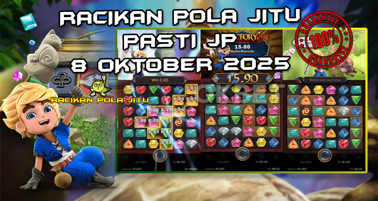 Tabel strategi Racikan Pola Jitu Rajaslot Game Gem Saviour 8 Oktober 2025 dengan pola kerajaan permata.
