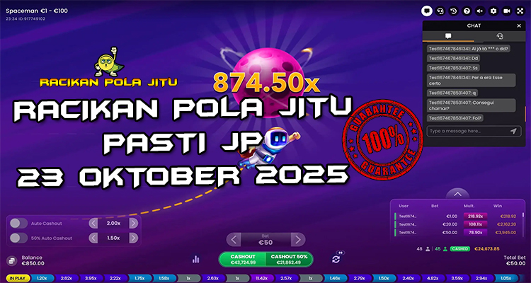 Tabel strategi Racakan Pola Jitu Rajaslot Game Spaceman 23 Oktober 2025 dengan pola peluncuran roket.