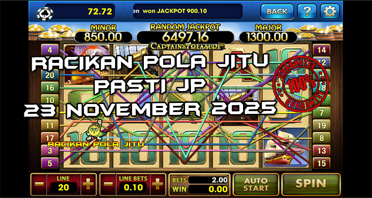 Tabel strategi Racikan Pola Jitu Rajaslot Game Captains Treasure 23 November 2025 dengan pola harta kapten.