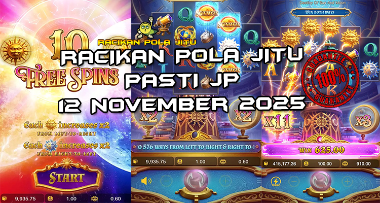 Tabel strategi Racikan Pola Jitu Rajaslot Game Destiny of Sun & Moon 12 November 2025 dengan pola takdir matahari & bulan.