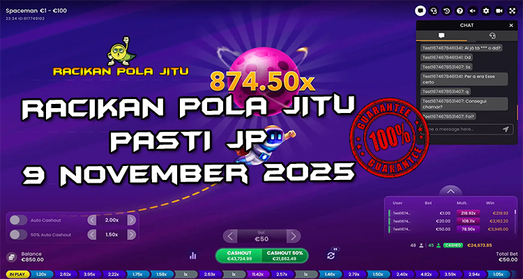 Tabel strategi Racikan Pola Jitu Rajaslot Game Spaceman 9 November 2025 dengan pola astronot luar angkasa.