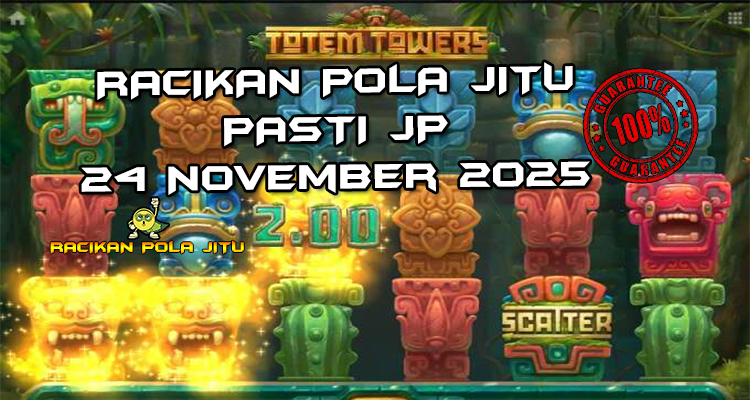 Tabel strategi Line Boost dan sticky wild Totem Towers 24 November 2025 dengan pola menara totem Maya.