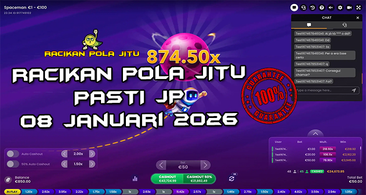 Tabel strategi Racikan Pola Jitu Rajaslot Game Spaceman 8 Januari 2026 dengan pola astronot luar angkasa.